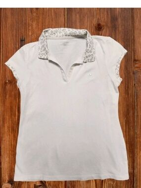 Calvin Klein White Short-Sleeve Polo with Leopard-Print Collar